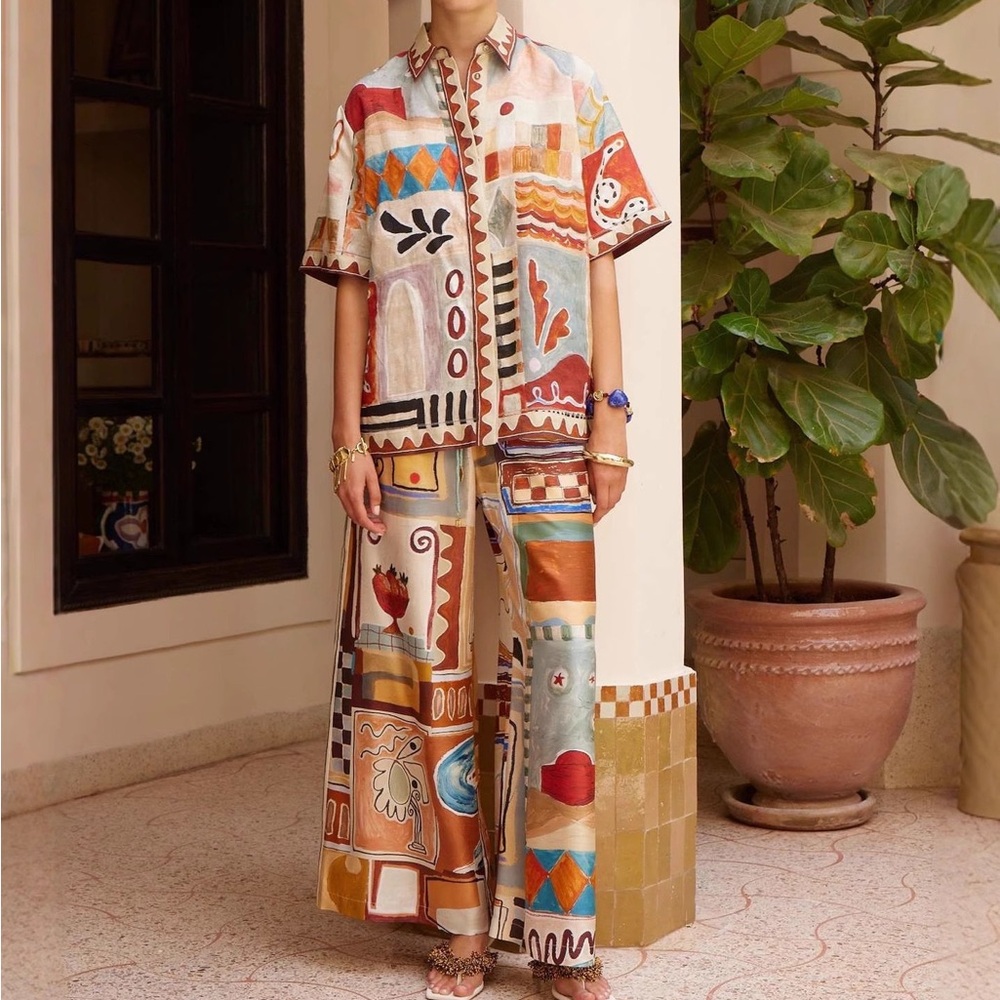 Zimmermann Abstract Print Short-Sleeve Jumpsuit in Multicolor